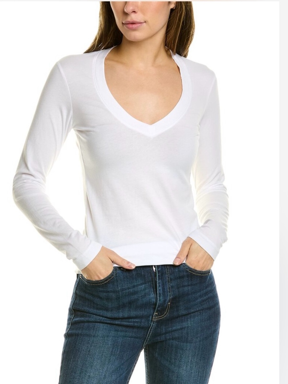 James Perse Deep V-neck T-shirt In White Classic White V-Neck Long Sleeve Womn 1
